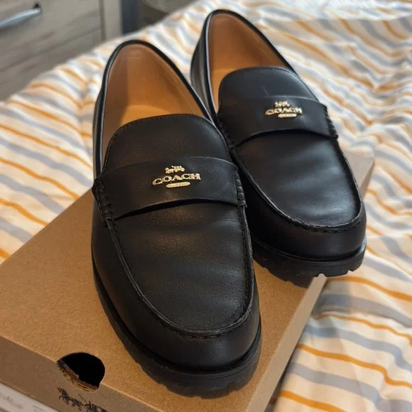 Coach Black Leather Women’s Loafers - Picture 1 of 5